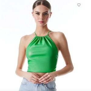 Alice + Olivia Zumi Vegan Leather Halter Top in Garden Green (XS) #stpattys